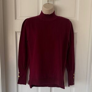 Primark Burgundy Mock Turtleneck Sweater w/ Gold Button Sleeves — Small